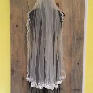 Bridal veil with lace edging and beading